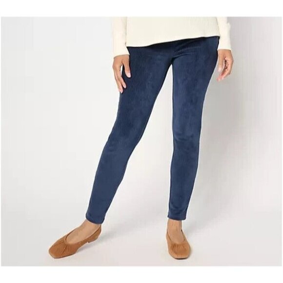 Quacker Factory Corduroy Tall Flat Waistband Jegging Dark Navy TALL 1X A671330 - Picture 1 of 1